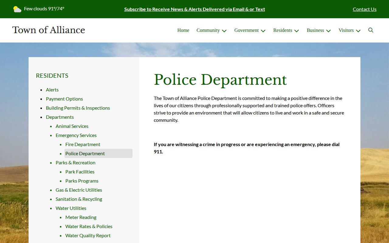 Town of Alliance Police Department page for Alliance arrest record requests