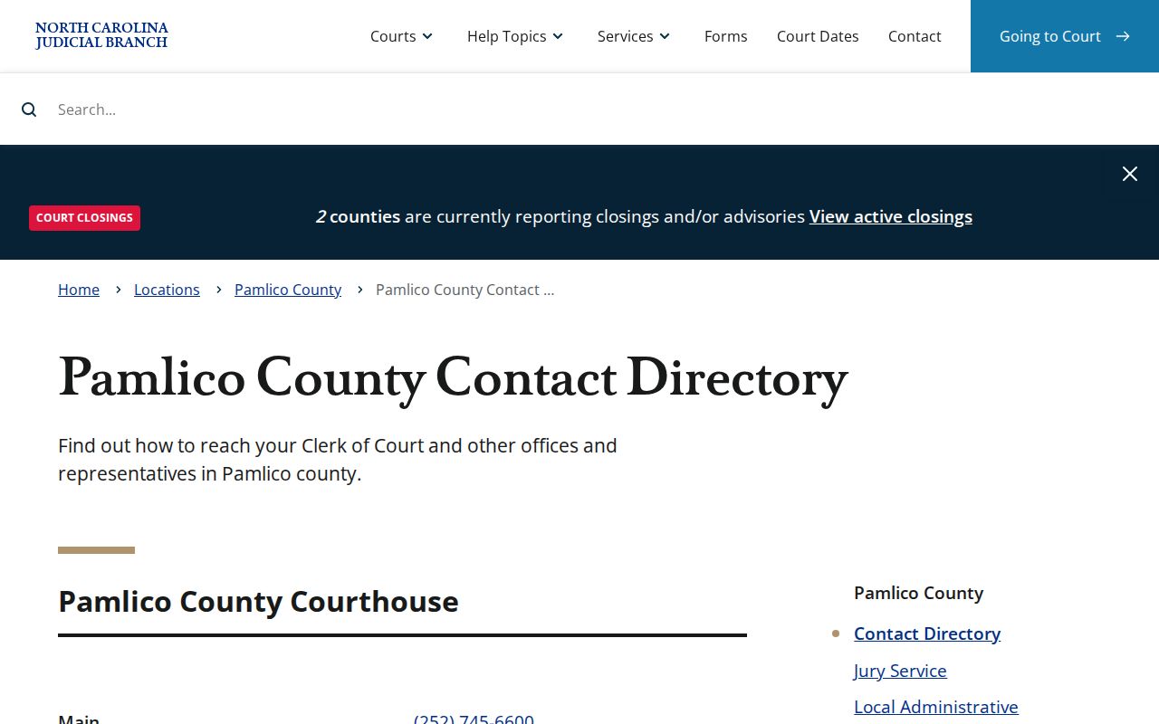 Pamlico County court contacts for Bayboro arrest record follow-up